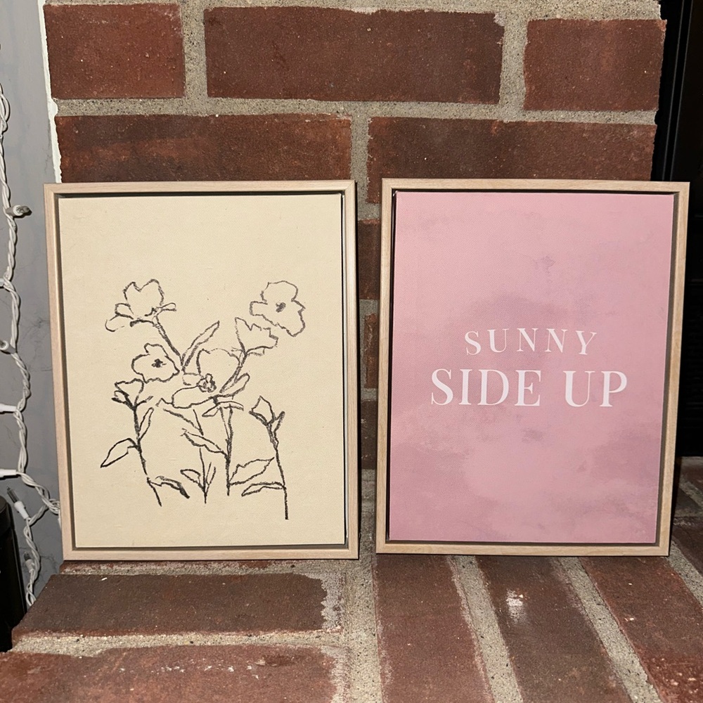 Floral and Sunny Side Up Art Set - Pink and Cream
